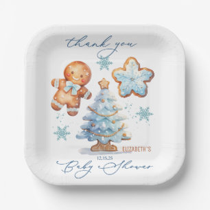 Gingerbread Boy Christmas Tree Baby Shower Thanks Paper Plate