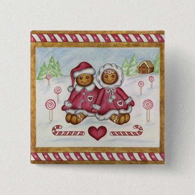 Gingerbread Boy & Girl Christmas Button (Front)