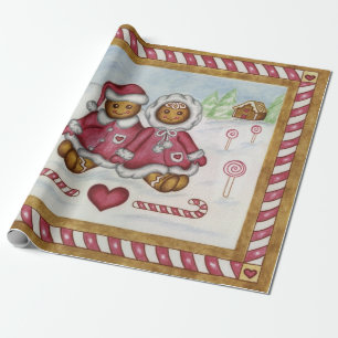 Gingerbread Boy Girl Christmas Gift Wrapping Paper