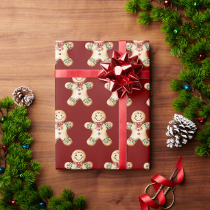 Gingerbread Boy Vintage Red Gift Wrapping Paper