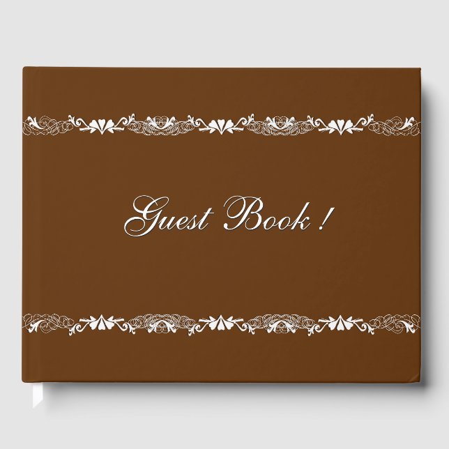 Gingerbread Brown and White Design Guest Book (Front)