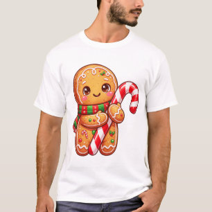 Gingerbread Buddy With Candy Cane T-Shirt