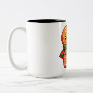 Gingerbread Buddy With Candy Cane Two-Tone Coffee Mug
