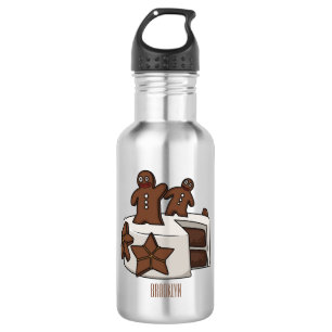 Gingerbread cake cartoon illustration 532 ml water bottle
