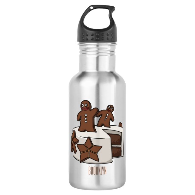 Gingerbread cake cartoon illustration 532 ml water bottle (Front)