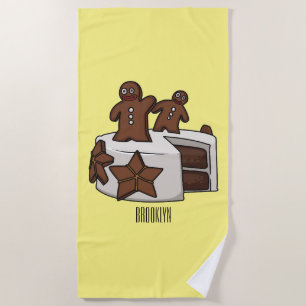 Gingerbread cake cartoon illustration beach towel