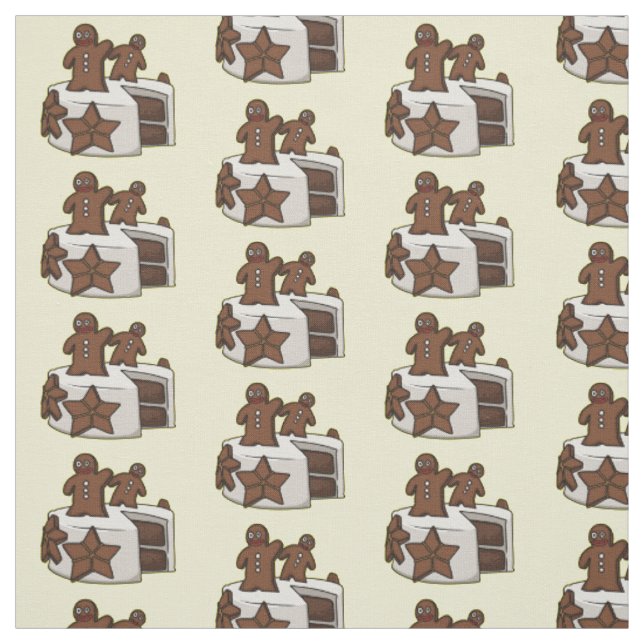 Gingerbread cake cartoon illustration fabric (Swatch)