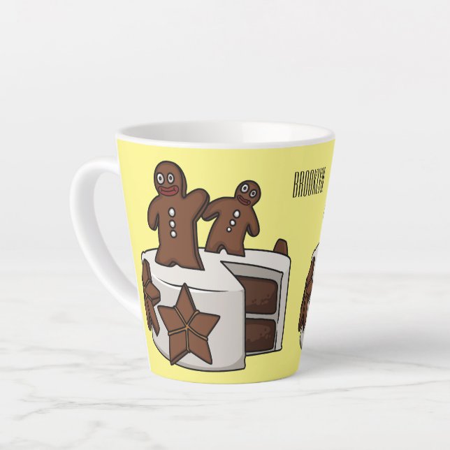 Gingerbread cake cartoon illustration latte mug (Left Angle)