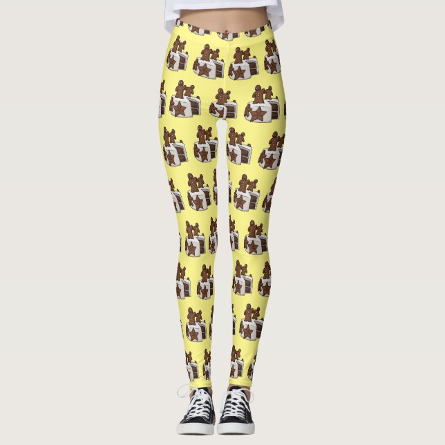 Gingerbread cake cartoon illustration leggings (Front)