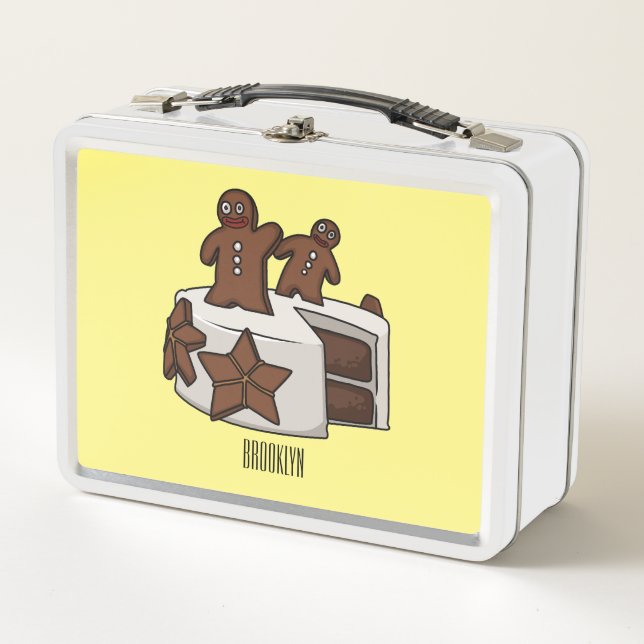 Gingerbread cake cartoon illustration metal lunch box (Front)
