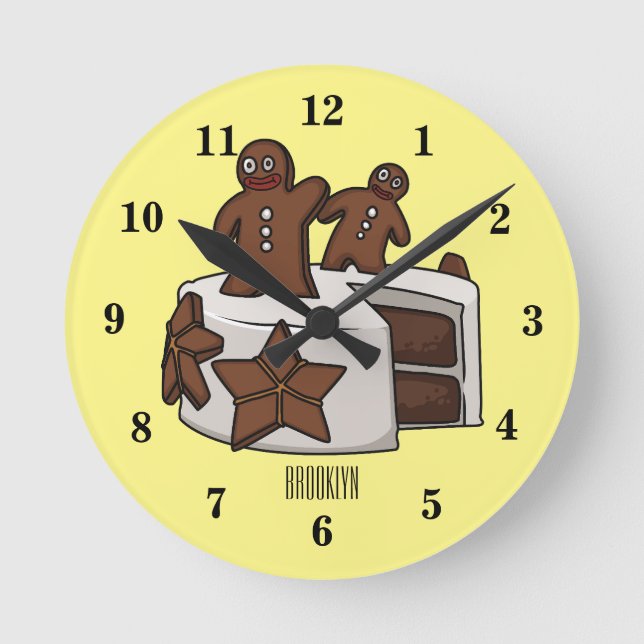 Gingerbread cake cartoon illustration round clock (Front)