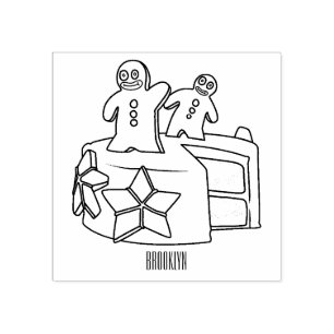 Gingerbread cake cartoon illustration rubber stamp