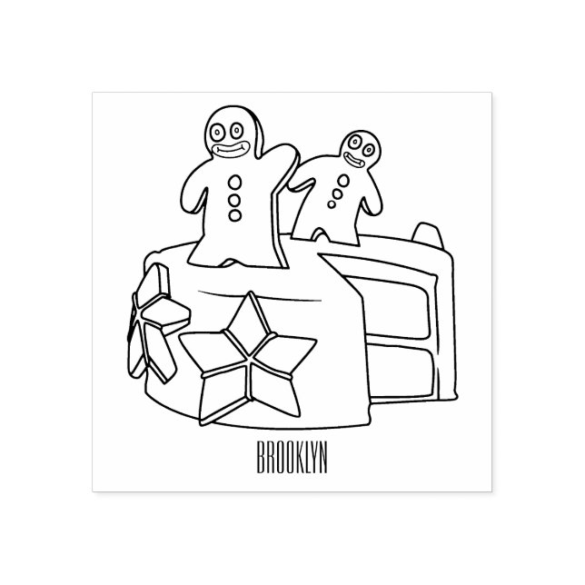 Gingerbread cake cartoon illustration rubber stamp (Imprint)