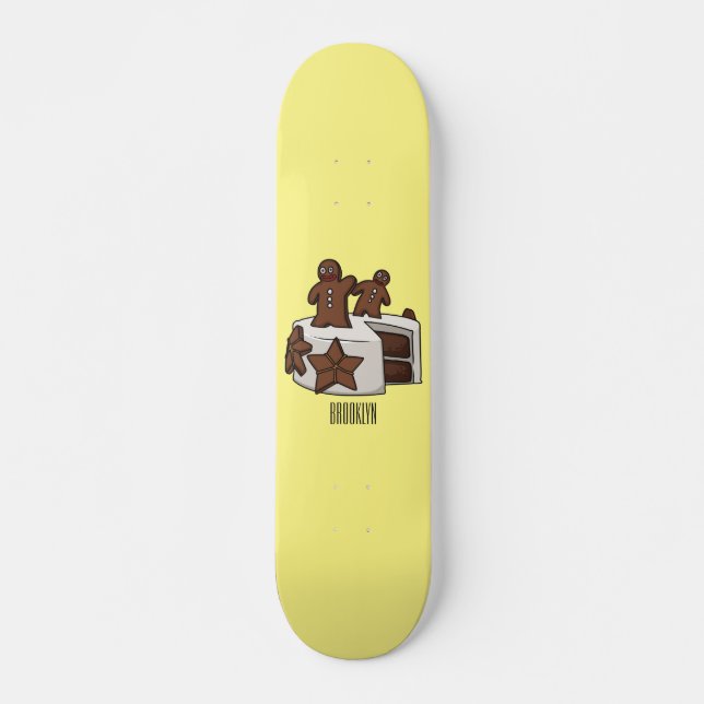 Gingerbread cake cartoon illustration skateboard (Front)