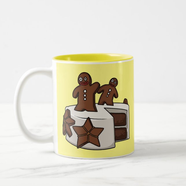 Gingerbread cake cartoon illustration Two-Tone coffee mug (Left)