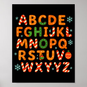 Gingerbread Candy Cane Alphabet Christmas Letters  Poster