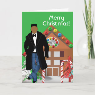 Gingerbread Candy Cane Black Male Christmas Card