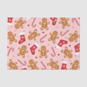 Gingerbread Candy Cane Stockings Pink Christmas Tissue Paper