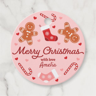 Gingerbread Candycane Stockings Pink Christmas Favour Tags