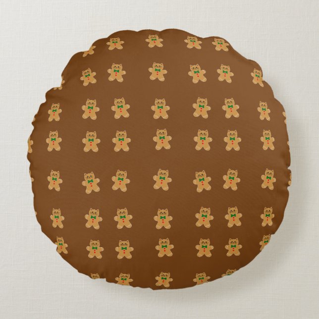 Gingerbread Cat Cookies Pattern Round Cushion (Front)