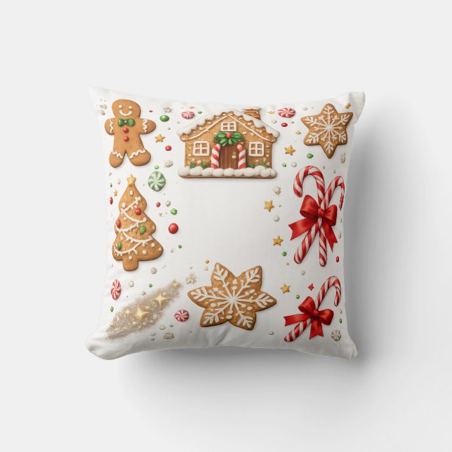 Gingerbread Christmas and Candy Cane Pattern Cushion (Front)
