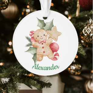 Gingerbread Christmas Baby Boy Photo Name Ornament