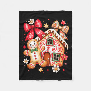 Gingerbread Christmas Bow Christmas House Retro Co Fleece Blanket