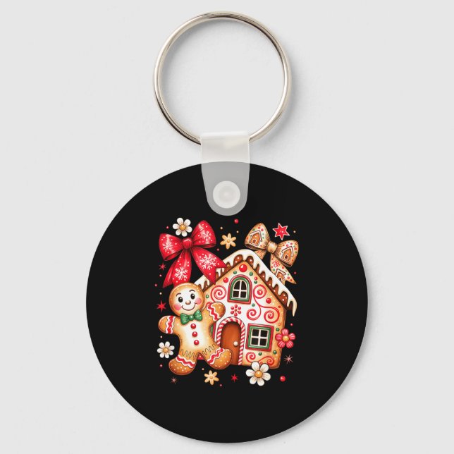Gingerbread Christmas Bow Christmas House Retro Co Key Ring (Front)