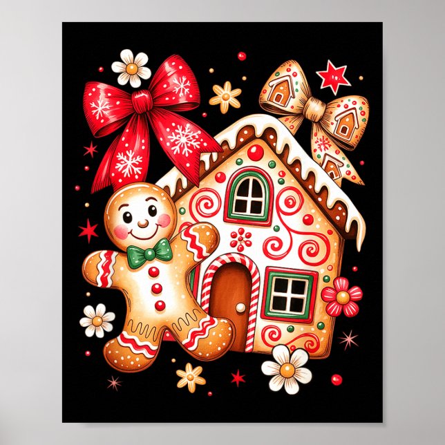 Gingerbread Christmas Bow Christmas House Retro Co Poster (Front)