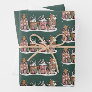 Gingerbread Christmas Coffee Lover Latte Drink Wrapping Paper Sheet