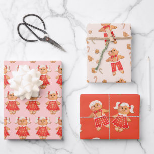 Gingerbread Christmas Cookie Boy and Girl Wrapping Paper Sheet