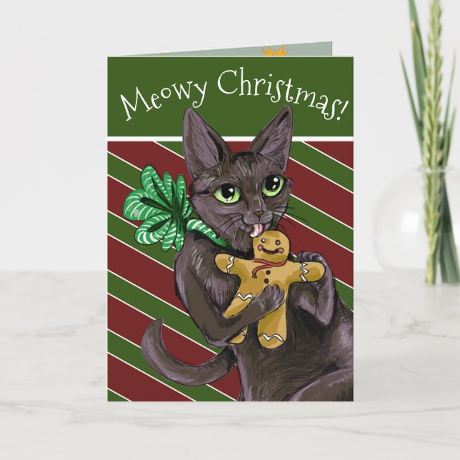 Gingerbread Christmas Cookie Kitty Holiday Card (Front)