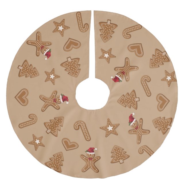 Gingerbread Christmas Cookie Shapes On Brown Brushed Polyester Tree Skirt (Front)