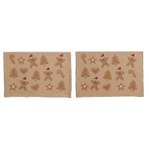 Gingerbread Christmas Cookie Shapes On Brown Pillowcase