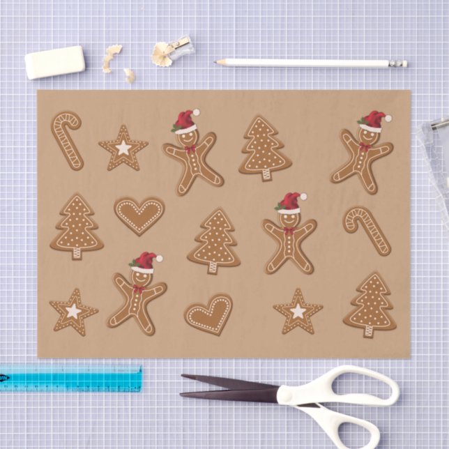 Gingerbread Christmas Cookie Shapes On Brown Tissue Paper (Craft)