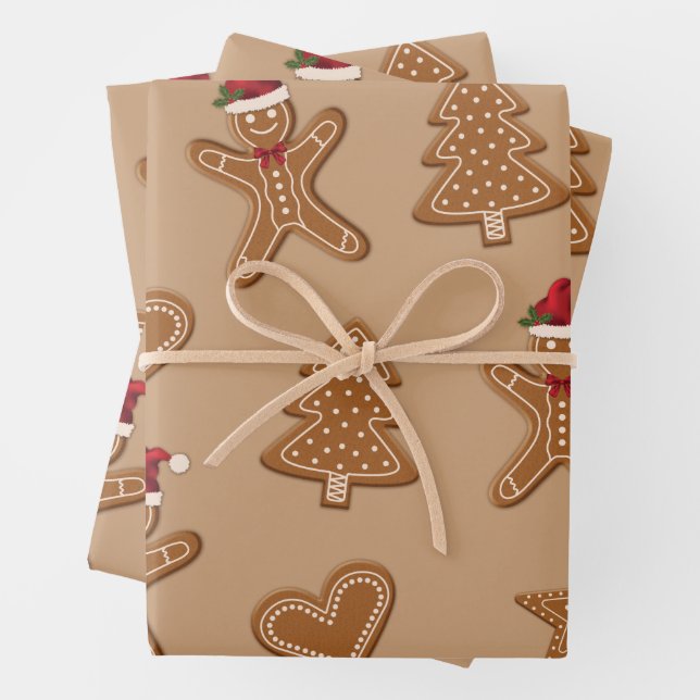 Gingerbread Christmas Cookie Shapes On Brown Wrapping Paper Sheet (In situ)
