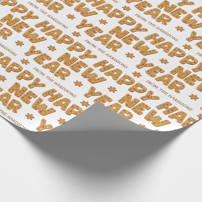 Gingerbread Christmas Cookies Custom Name New Year Wrapping Paper (Corner)