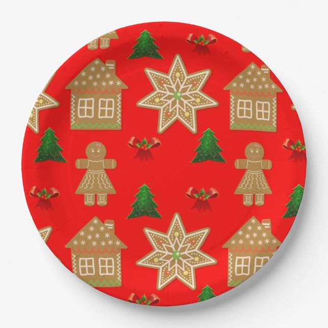 Gingerbread Christmas cookies Paper Plate (Front)