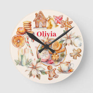 Gingerbread Christmas Dinner Party  Round Clock