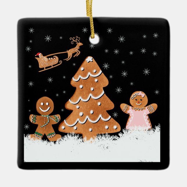 Gingerbread Christmas Eve Ceramic Ornament (Front)