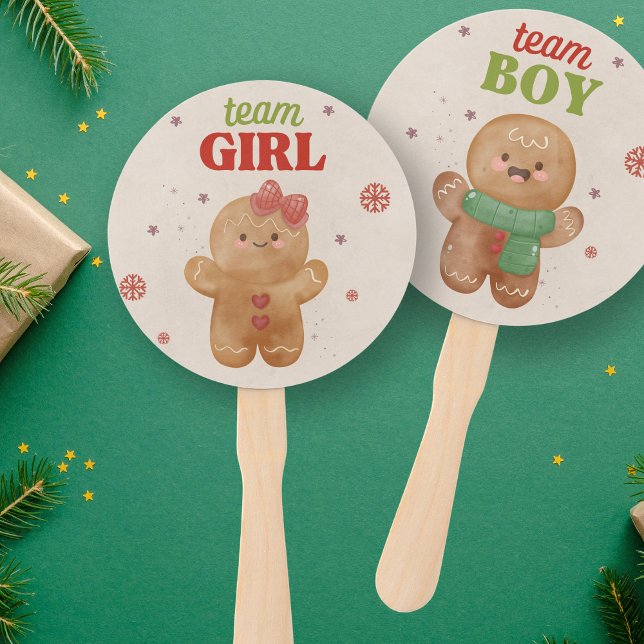 Gingerbread Christmas Gender Reveal Boy Girl Vote Hand Fan (Voting Fans - Christmas gender reveal)