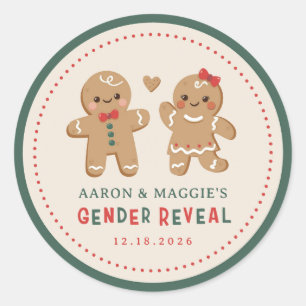 Gingerbread Christmas Gender Reveal Favour Classic Round Sticker