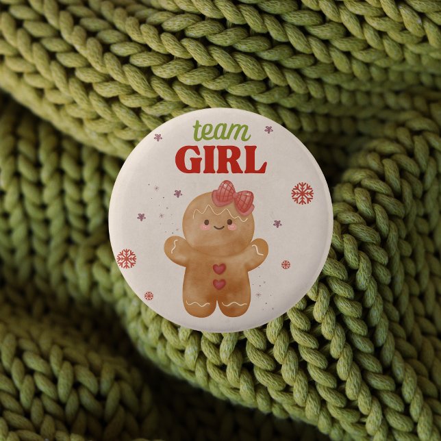 Gingerbread Christmas Gender Reveal Team Girl Vote 6 Cm Round Badge (Team girl voting button pin - Christmas gender reveal party)