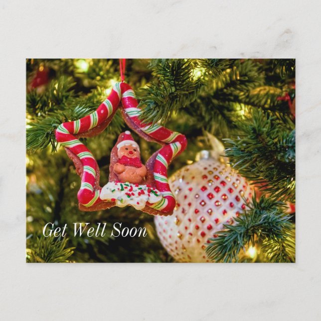 Gingerbread Christmas Ornament Get Well Soon Postcard (Front)