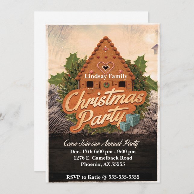 Gingerbread Christmas Party Invitation (Front/Back)
