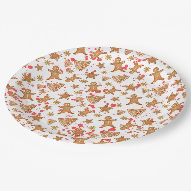 Gingerbread Christmas pattern Paper Plate (Angled)