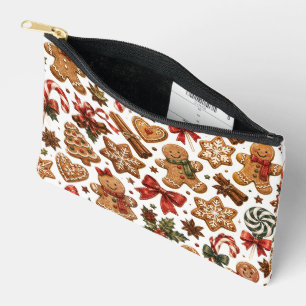 Gingerbread Christmas Pattern with Candy Canes Accessory Pouch