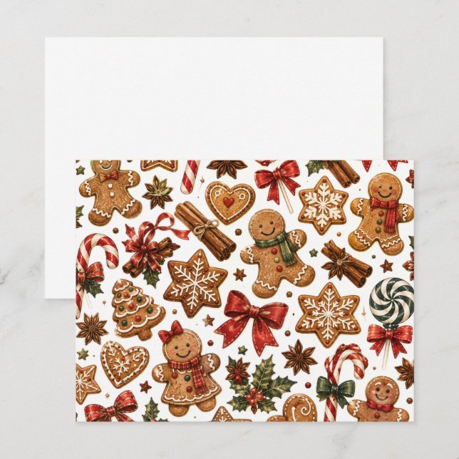 Gingerbread Christmas Pattern with Candy Canes Card (Front/Back)