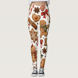 Gingerbread Christmas Pattern with Candy Canes Leggings