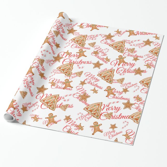Gingerbread Christmas pattern Wrapping Paper (Unrolled)